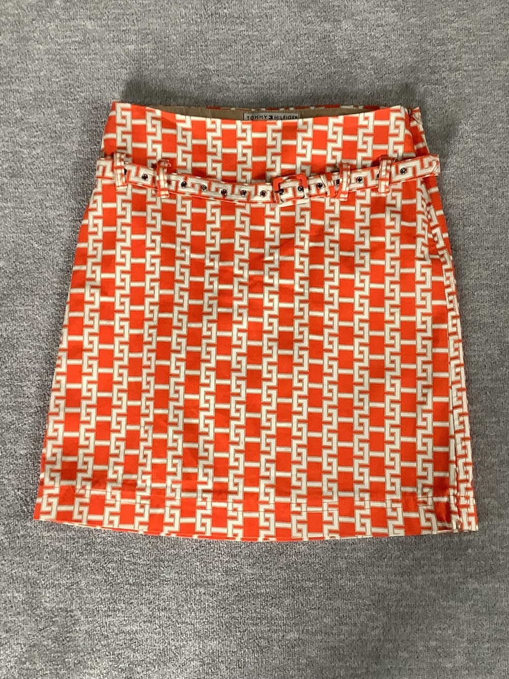 Tommy Hilfiger Vintage Orange and Cream Geometric Pencil Skirt Sz. 4